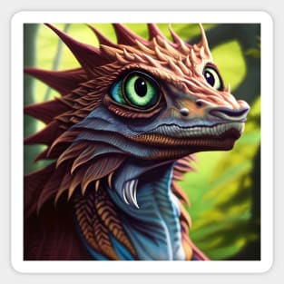 Baby Blue and Red Dragon with Big Green Eyes in Jungle Sticker